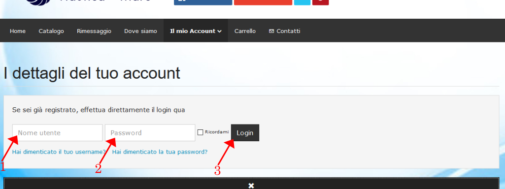 Inserire nome utente e password